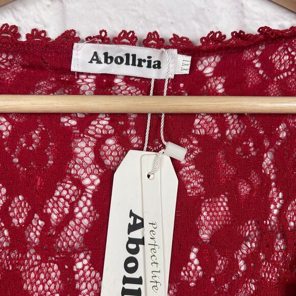 J5017 Abollria red floral lace short sleeve open front bolero size XXL - Picture 2 of 6